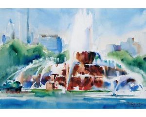 chicago watercolor contemporary buckingham fountain