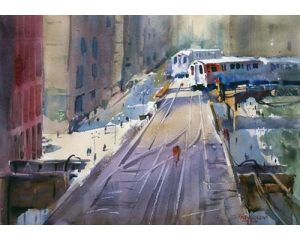 chicago transit watercolor train