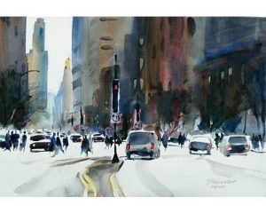 michigan avenue chicago watercolor